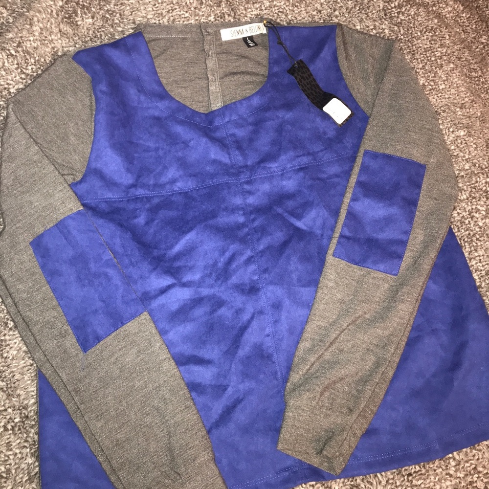 Jersey knit, faux suede front sweater